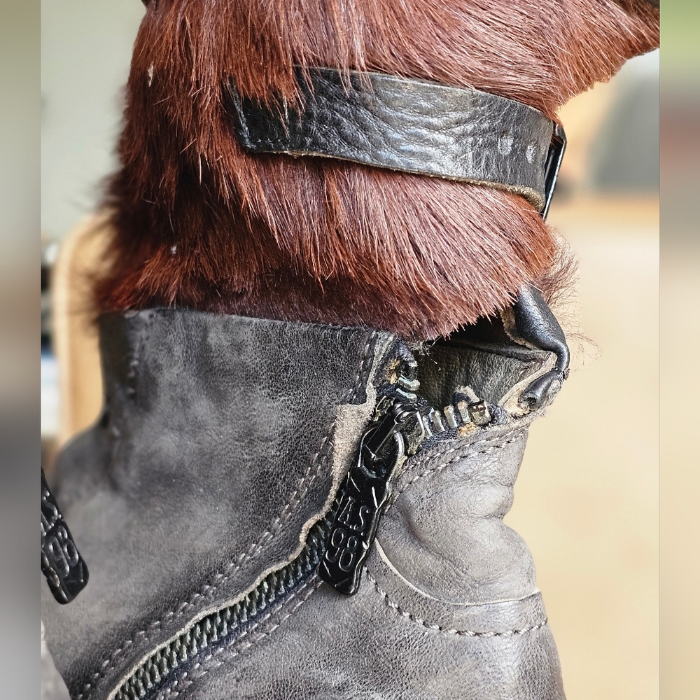 A.S.98 Leather & Calf Hair Chunky Ankle Boots - Picture 4 of 12